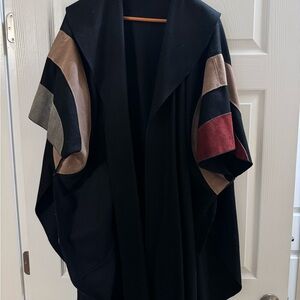 Vintage 90’s Black and Multicolor Women's Cape with Suede